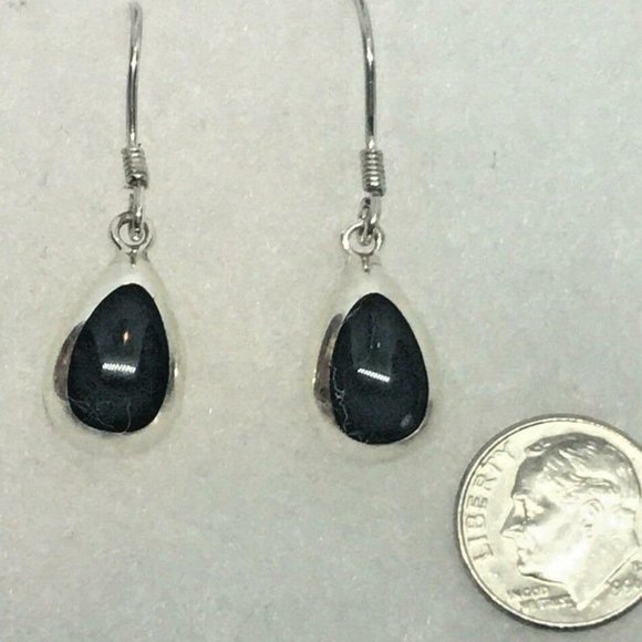 Silpada Sterling Silver Black Obsidian Tear Drop Earrings on French Hooks - Picture 4 of 5